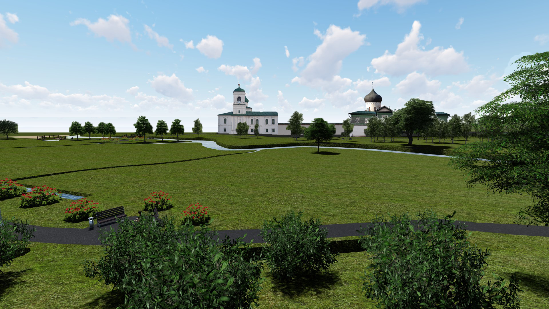 Парк около Мирожского монастыря Псков